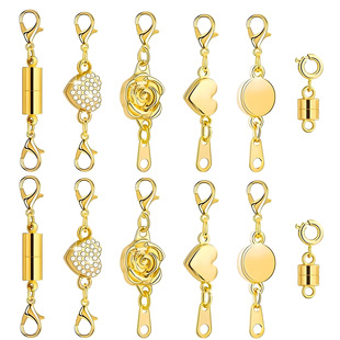 Cross-Border Hot Selling 12 Pieces/Set Multi-Model Magnet Buckle DIY Bracelet Necklace Heart Round Magnetic Buckle Jewelry Connection Buckle