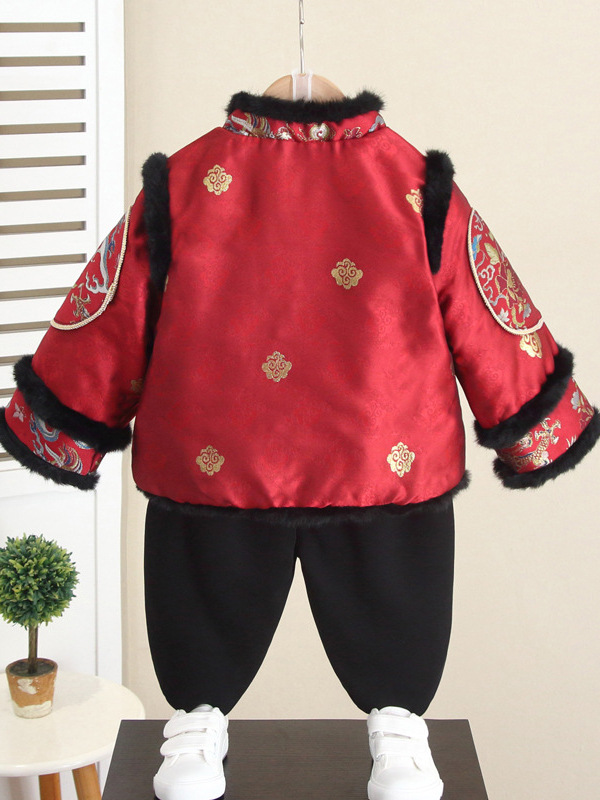 Conjunto de Traje Tang Engrosado para Niños 7016, Nuevo Estilo 2026, Hanfu Chino de Invierno para Bebés, Atuendo de Cumpleaños para Año Nuevo