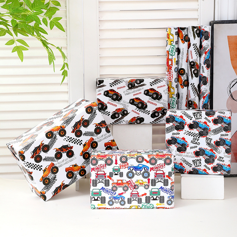 卡通印花包装纸创意赛车印花包装纸生日礼物包装纸礼品礼盒包装纸