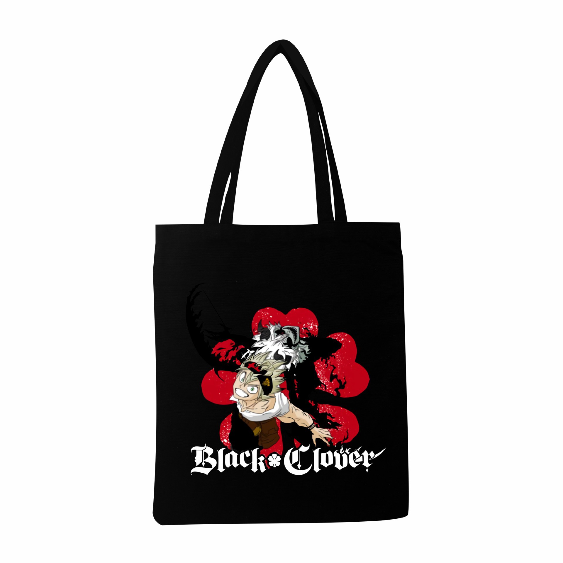 Amazon venta caliente trébol de cuatro hojas negro impresión periférica señoras Harajuku lona bolso de compras ecológico