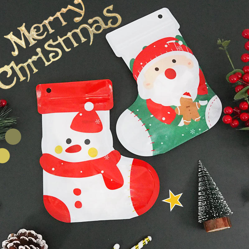 Christmas gift bag new old man cartoon Christmas socks gift cookie packaging bag snacks candy