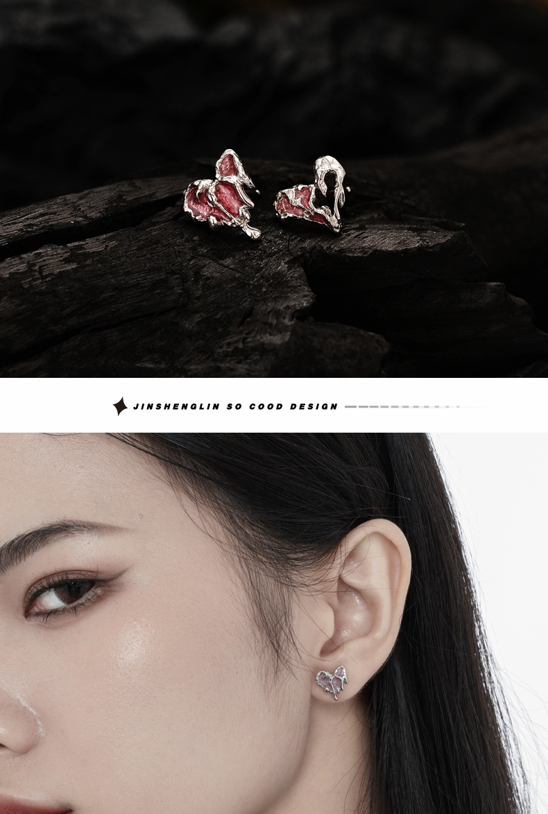 Fashion Heart Shape Sterling Silver Epoxy Ear Studs 1 Pair