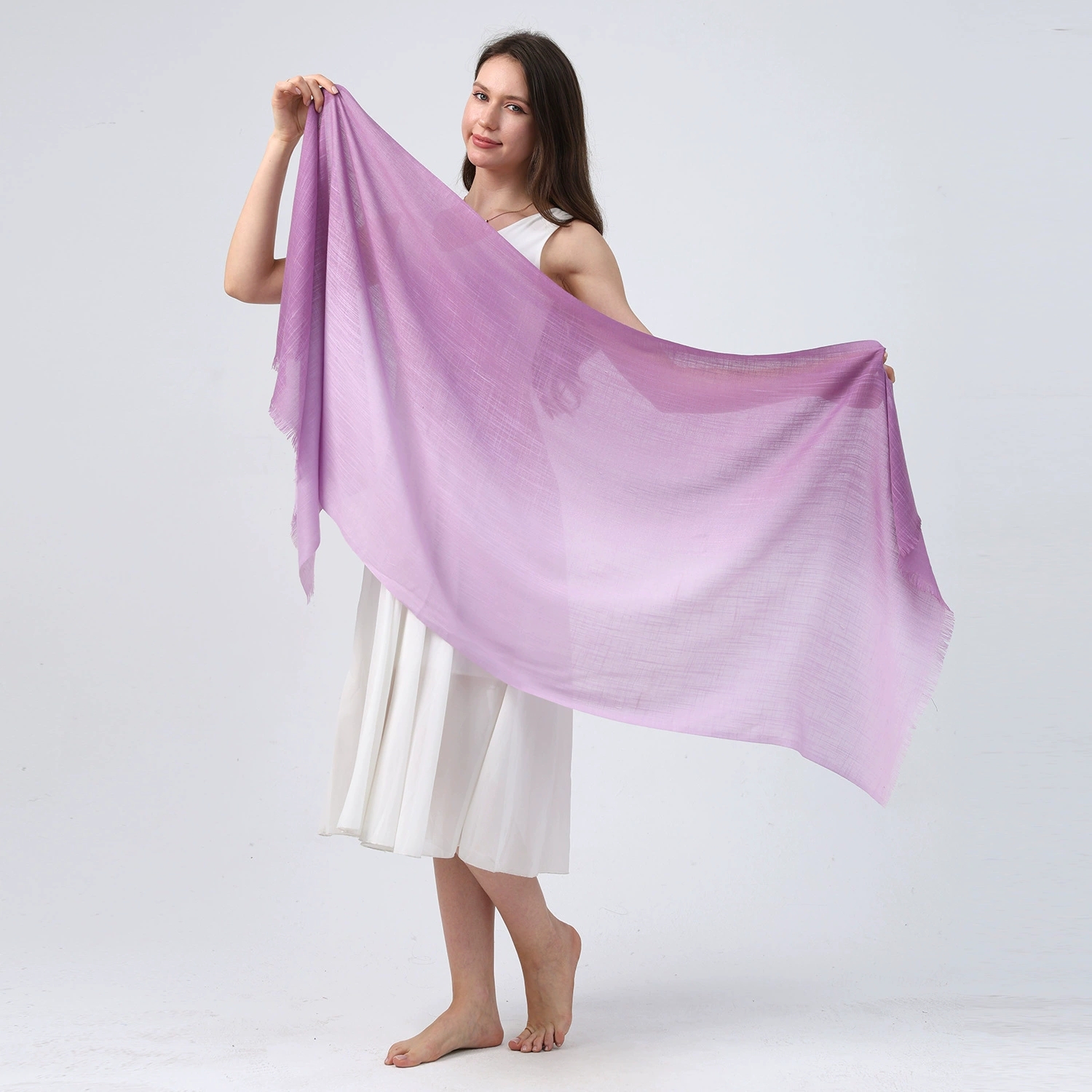 Cross-Border New Style Solid Color Gradient Scarf, Headscarf, Sun Protection Silk Scarf, Neck Scarf, Beach Long Silk Scarf, Manufacturer Wholesale
