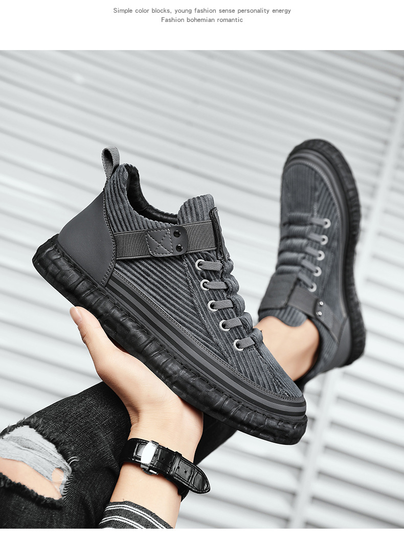 Zimska žametna topla bombažna moška oblačila Zhongbang Corduroy, priložnostna ravna drsalka, mladinski modni čevlji_voghion.com