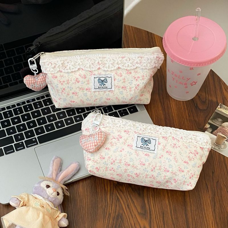 レース花鉛筆バッグ女性のためのインスタイル大容量高価値学生ポータブル文具箱学用品収納袋|undefined