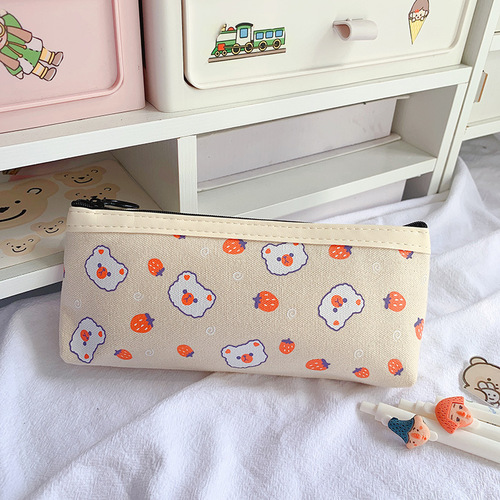 Girly Heart Canvas Pen Bag Large Capacity Cute Girls Stationery Bag Simple Primary School Girls Pencil Box