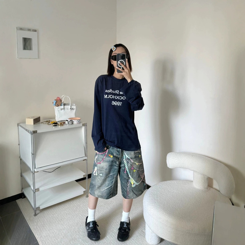 2026 Early Spring New Style Ac Letter Long-Sleeved T-Shirt 1996 Digital Print Long-Sleeved Top Loose Fit for Both Men and Women
