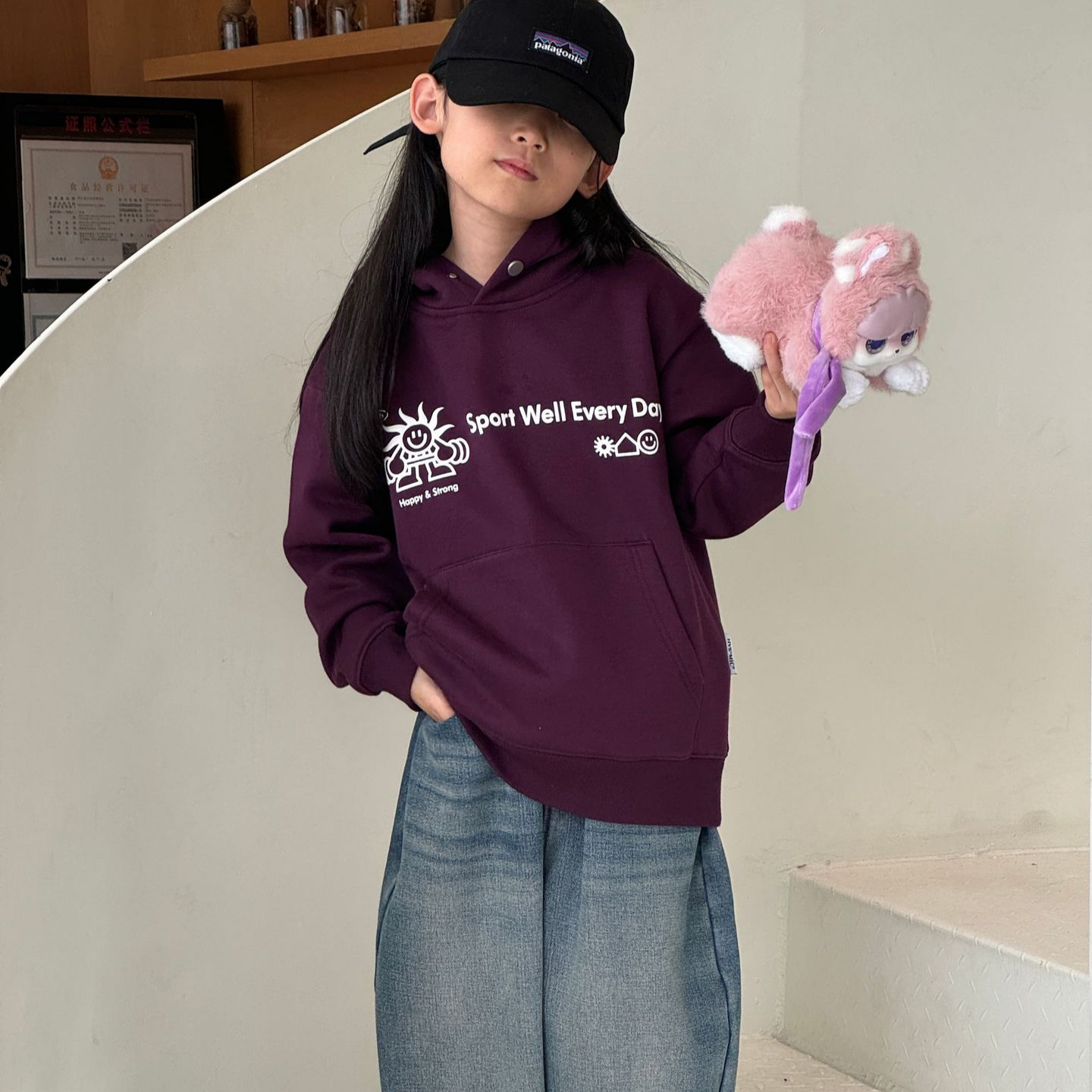 2025 Winter Outdoor Velvet Sports Hooded Sweatshirt Loose Casual Autumn and Winter Foam Printed Sweatshirt for Boys and Girls