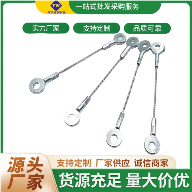 Stainless Steel Wire Rope Safety Cable with Fish-Eye Terminals on Both Ends, Double-Ended Loop Buckle Wire Nose Crimping Terminal