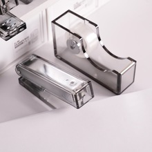 厂家批发双黑色透明亚克力订书机胶带座金属笔筒起订器便签盒12号