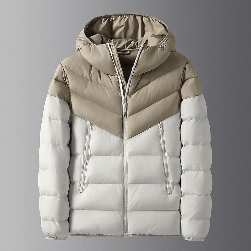 Transfronterizos otoño y invierno hombres con capuzas de pluma de algodón clásico de color contraste costillas gruesas chaqueta de algodón deportivo casual para hombres