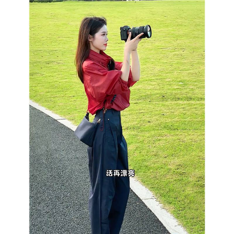 深圳南油户外徒步登山套装女秋速干短款防晒外套上衣工装裤两件套|undefined