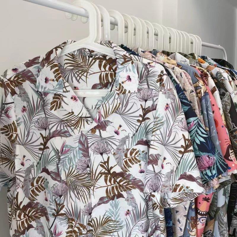 Vintage Chinese Style Tiger Print Shirt Men's Hawaii Beach Cuban Collar Short Sleeve Shirt