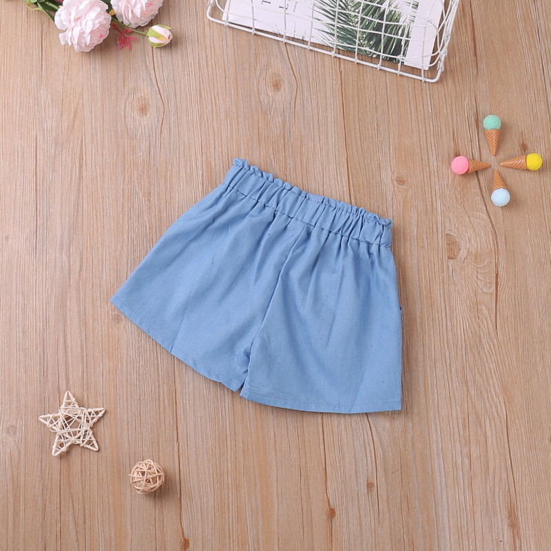 Summer New Girls' Shorts Korean Version Solid Color Bandage Thin Denim Casual Pants