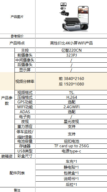 2026 New Product Cross-Border High-Definition 4K Car Dashcam Front and Rear Camera Dashcam Vehicle Recorder