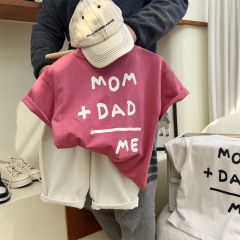 2023夏季兒童趣味字母短袖T恤男童女童爸爸媽媽半袖t兄妹裝姐弟裝