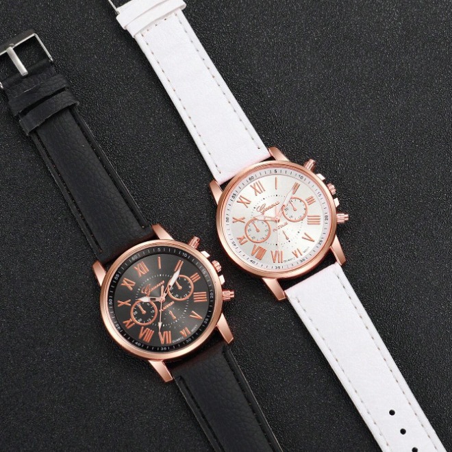Nuovo orologio con cinturino in pelle PU Orologio al quarzo Three Eyes Geneva Orologio alla moda per coppie Orologio classificato_voghion.com