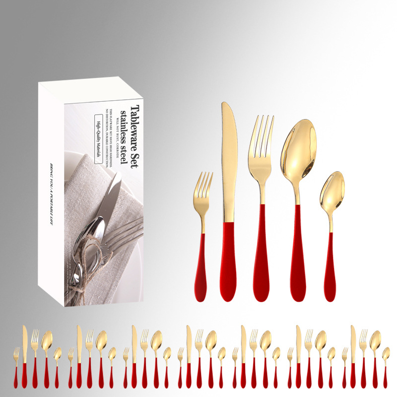 1012 cinco piezas principales caja simple cuchillo de comida occidental, tenedor y traje de cuchara Amazon productos transfronterizos vajilla de acero inoxidable traje de 40 piezas