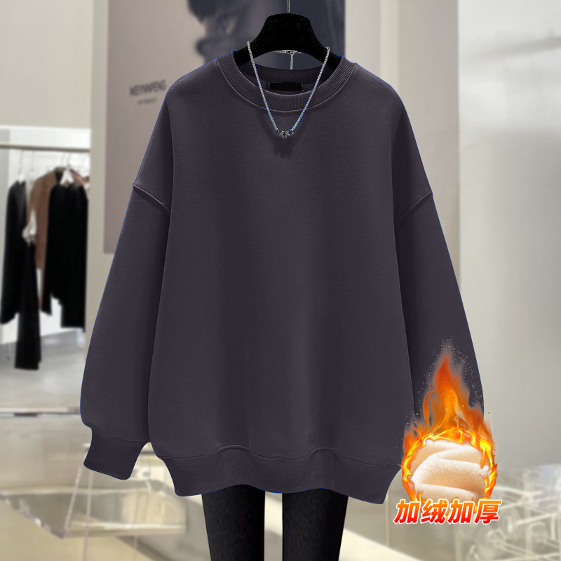 丸首にベルベットをつけて長袖のセーターを厚くした2023秋冬の新型韓国版の新しい内外にtシャツの女性の潮をかける