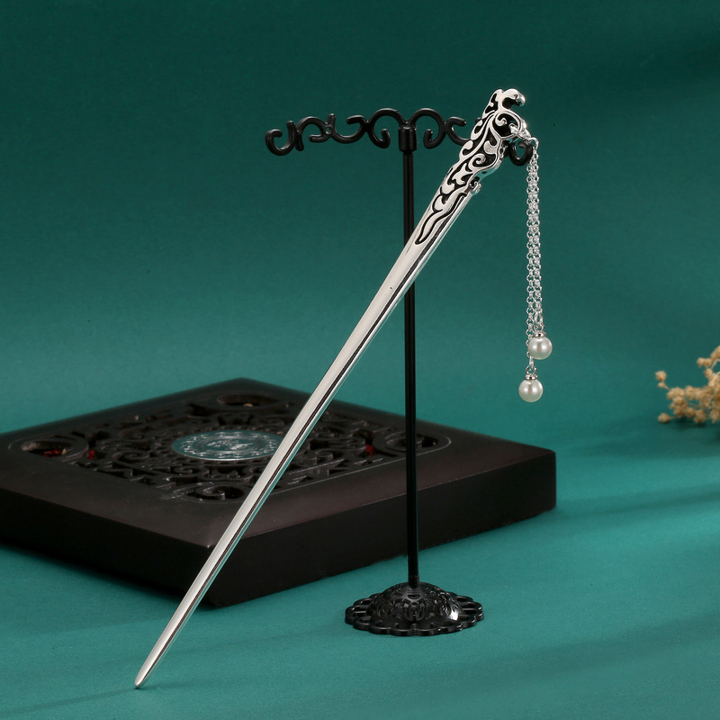 Cool and Elegant Sterling Silver Hairpin Vintage New Chinese Hairpin Pearl Simple Tassel Step Shake Antique Hanfu Cheongsam Women Cool and Elegant Sterling Silver Hairpin Vintage New Chinese Hairpin Pearl Simple Tassel Step Shake Antique Hanfu Cheongsam Women