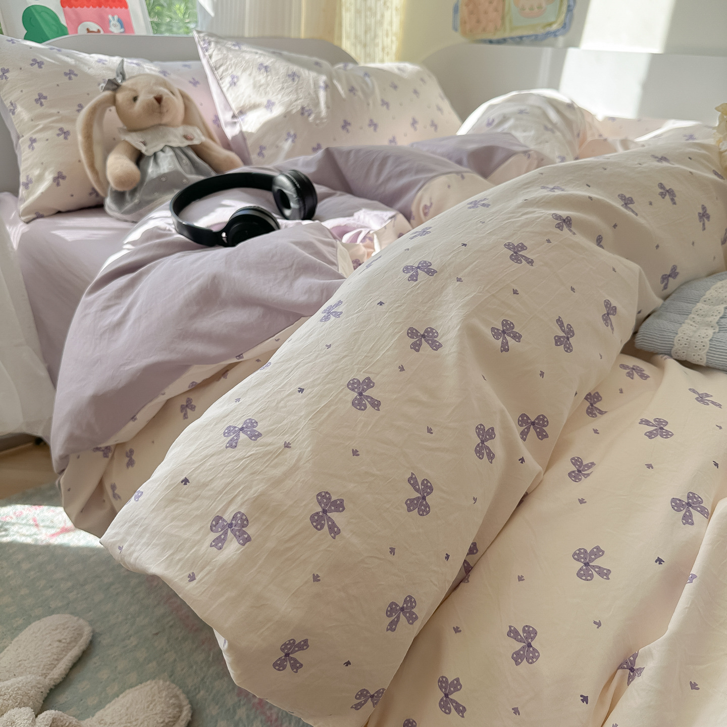 Nuevo algodón coreano de cuatro piezas, sábanas de algodón, cubierta de cama, dormitorio de estudiantes, ropa de cama de tres piezas