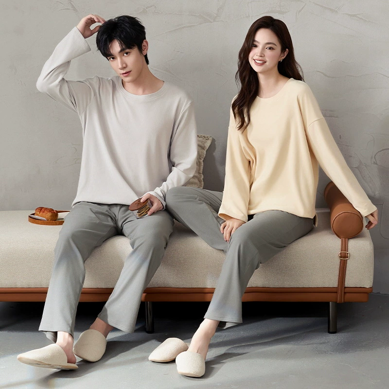 Демисезонная тёплая бархатная пижама для любимых, с длинным рукавом, брюки, комплект, круглый ворот