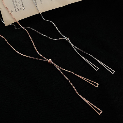 Cold style triangle sweater chain for women autumn and winter ins metal style niche long necklace geometric pull necklace