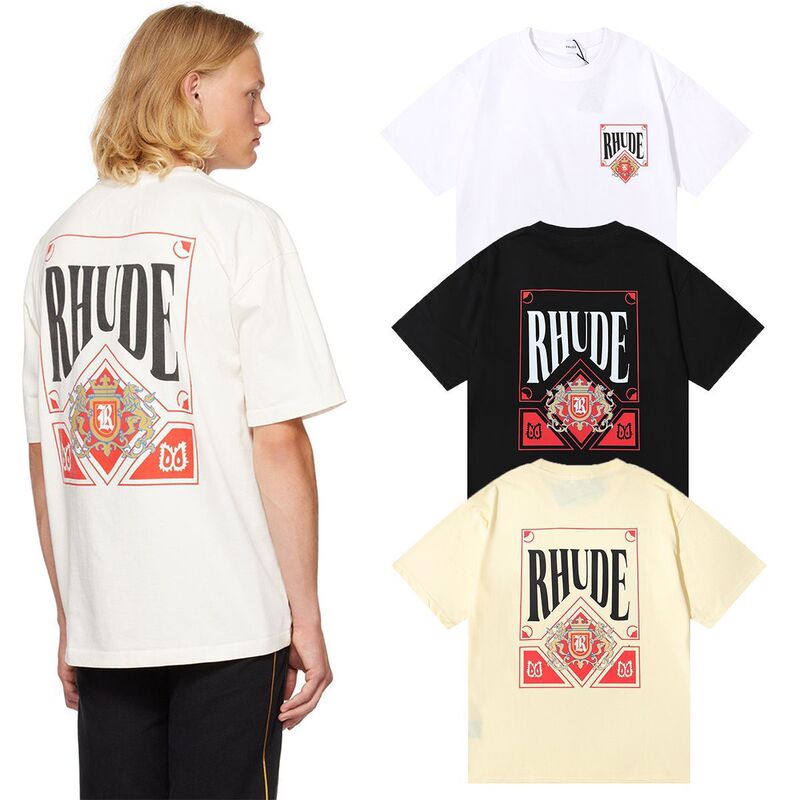 Niche beauty tide RHUDE red card printing high quality double yarn cotton short sleeve T-shirt men's and women's round neck cross-border foreign trade