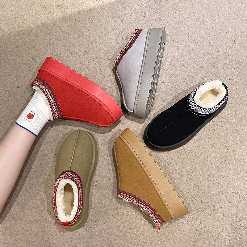 Women's Shoes Snow Boots Winter Cashmere Warm Thick Bottom Heelless Baotuo Hair Half Slipper Cotton Shoes_voghion.com
