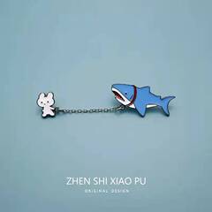 Cute Japanese-style INS shark and rabbit brooch pin badge, cartoon pin for men and women, backpack and clothing decorations