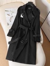 日系高级感黑色风衣外套女2023年春秋新款中长款小个子赫本风大衣
