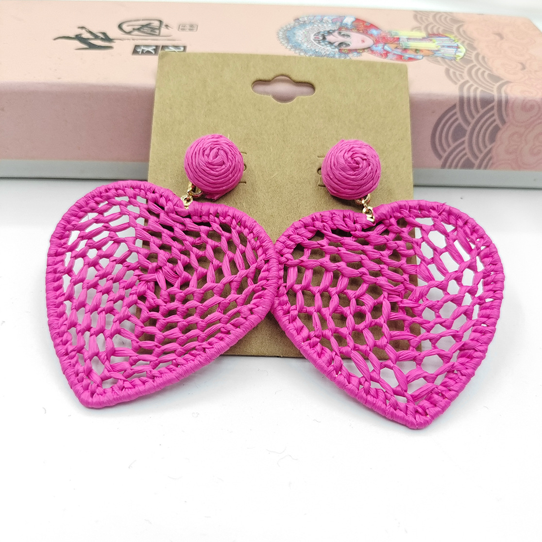 14g Weight 304 Stainless Steel Ear Needle Material 1 Pair Vacation Heart Shape Raffia Drop Earrings