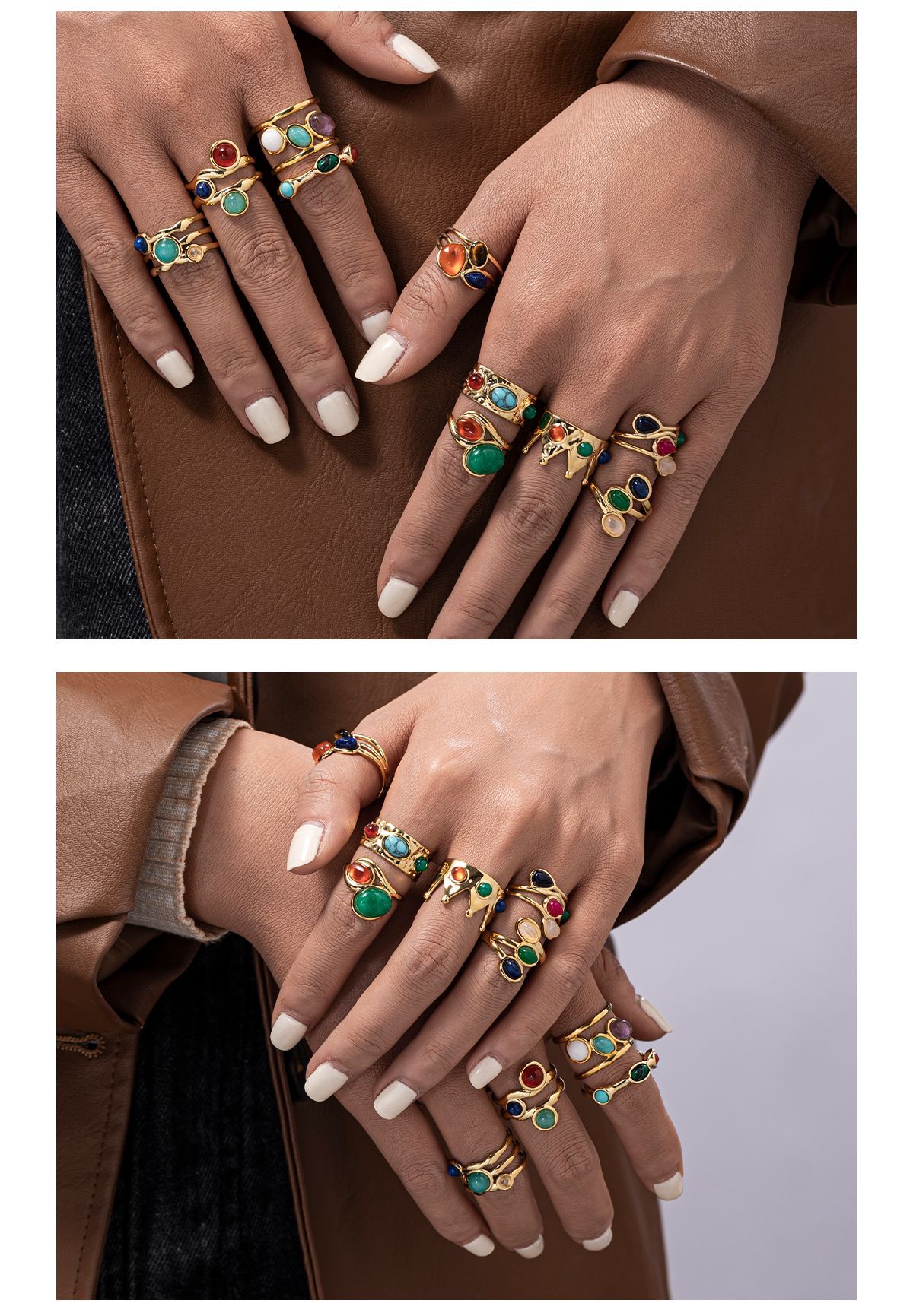 6g Weight PVD Coated Gold Plating Process Glam Classical Luxurious Geometric Agate Titanium Steel Rings In Bulk