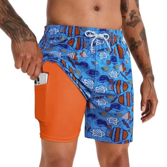 Cross-border men's casual fashion trendy men's swim trunks with compression lining, swimsuit beach swim trunks Cross-border men's casual fashion trendy men's swim trunks with compression lining, swimsuit beach swim trunks