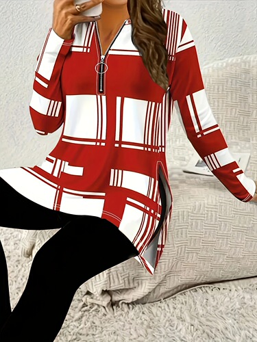 Women's Stylish Purple and White Patchwork Zip-Up T-Shirt