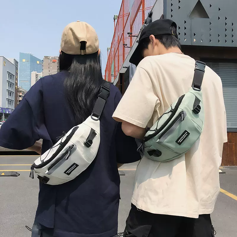 新款胸包男日系原宿工装风运动斜挎包潮牌大容量百搭学生骑行腰包