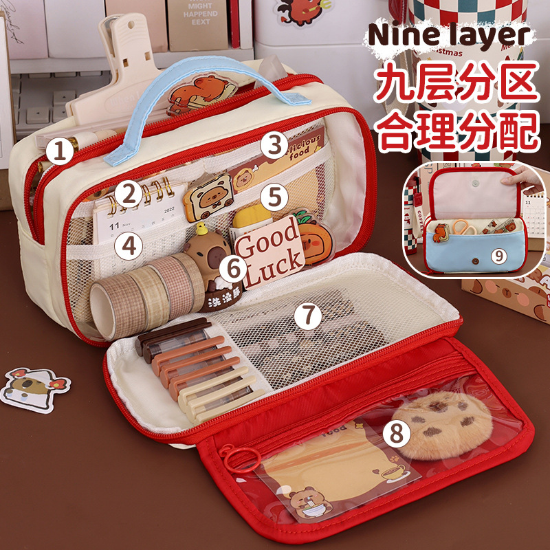 Nuevo estilo transfronterizo retro portátil de gran capacidad estuche para lápices para niñas caja de papelería de estilo ins de alto valor caja de papelería para estudiantes de primaria