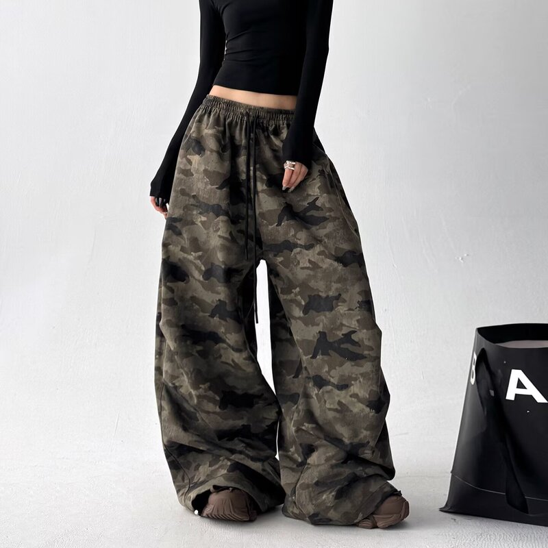 Cross-border retro camouflage sports pants for women, summer loose wide-leg pants, jazz dance design, casual floor-length pants Cross-border retro camouflage sports pants for women, summer loose wide-leg pants, jazz dance design, casual floor-length pants