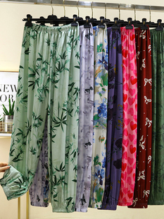 2025 New Cotton Silk Leggings Mom's Artificial Cotton Home Pants Pajamas Large Size Loose Pants Can Be Worn Outside