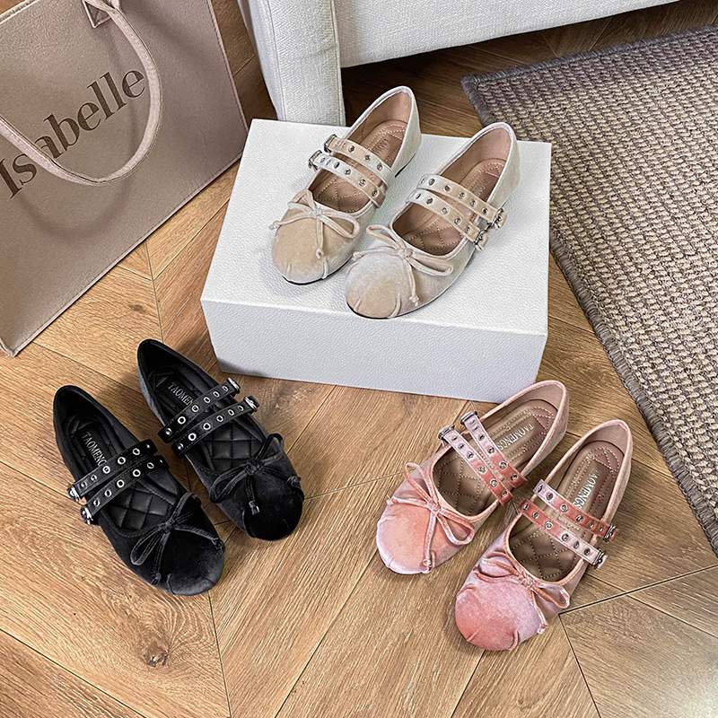 Runaway Princess Ballet Shoes, Soft Sole Velvet Mary Jane Shoes For Women, Early Spring Fairy Bowknot Suede Flats_vogvips.com