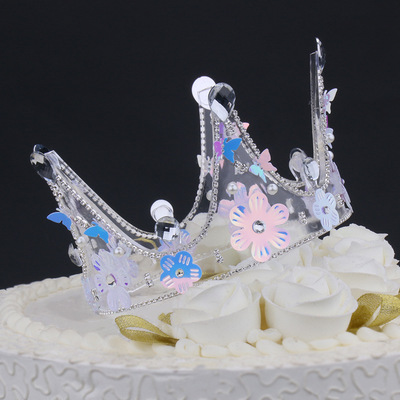 2021新款亮片亚克力透明皇冠生日气氛装饰烘焙甜品摆件工厂直销|ru