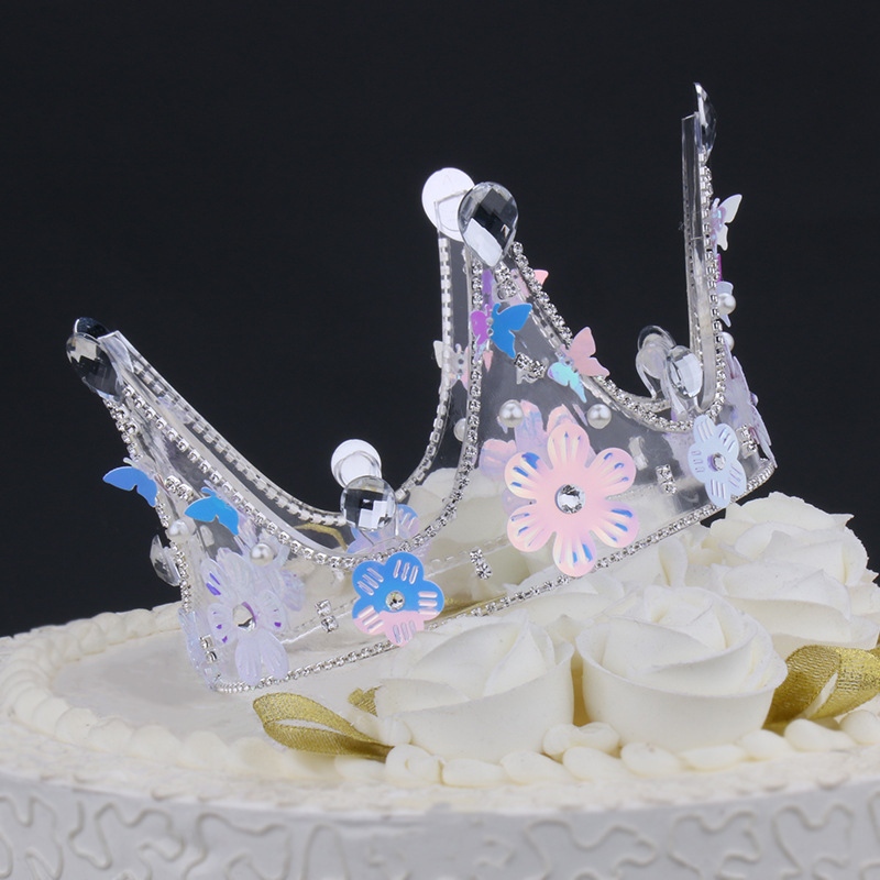 2021新款亮片亚克力透明皇冠生日气氛装饰烘焙甜品摆件工厂直销|ru
