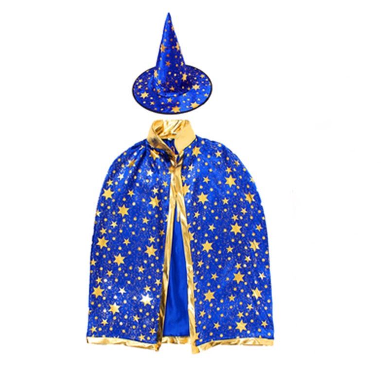 Capa de Halloween Cosplay accesorios para niños espectáculo vestido Sombreros de tela de seda Capa Set de cinco estrellas