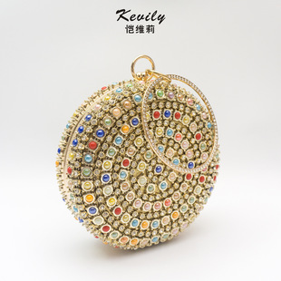 Kai Weili color beads rhinestone round drum bag 2022 new cross-border dinner bag eBay bracelet hand evening bag