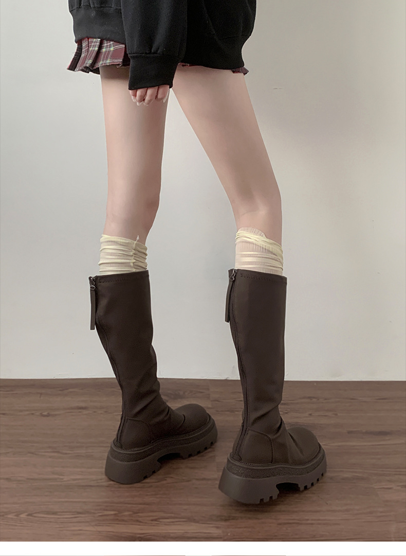 Black Knee-high Platform Boots For Women Thick Soled Knight Style_voghion.com