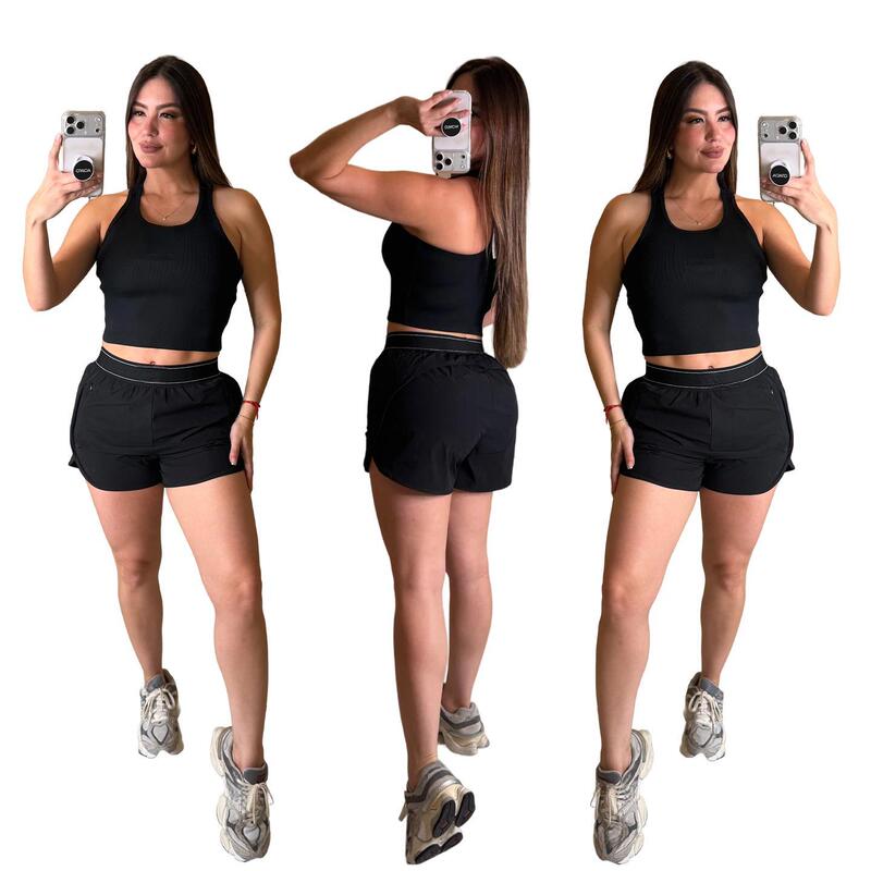 Q6335 Cross-Border Fashion Casual Sports Vest and Shorts Set with Pocket Zipper Top and Elastic Pants with Lettering