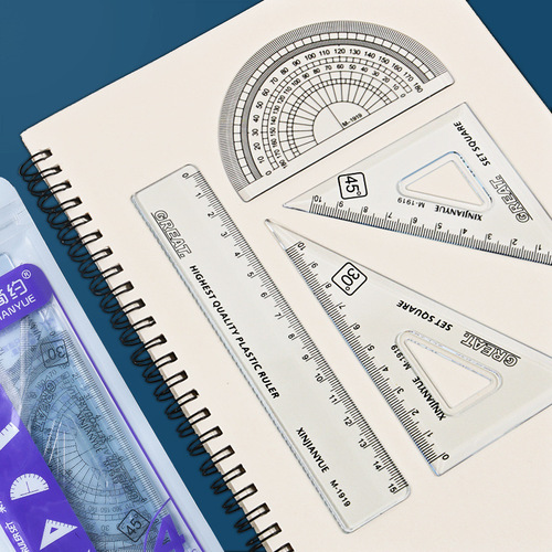  Simple Style Ruler Set Drawing Set Ruler for Primary and Secondary School Students Student Four-piece Set M-1919 Ruler Set