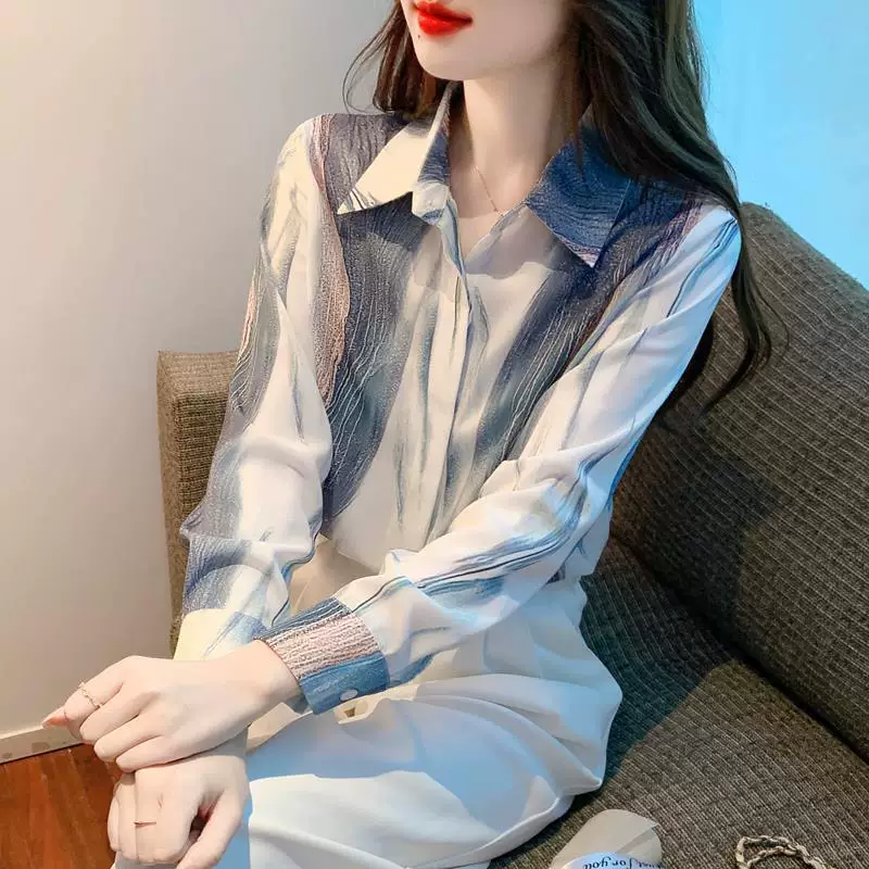 Весенняя шифоновая сексуальная рубашка, 2025 год, градиент, стиль вестерн