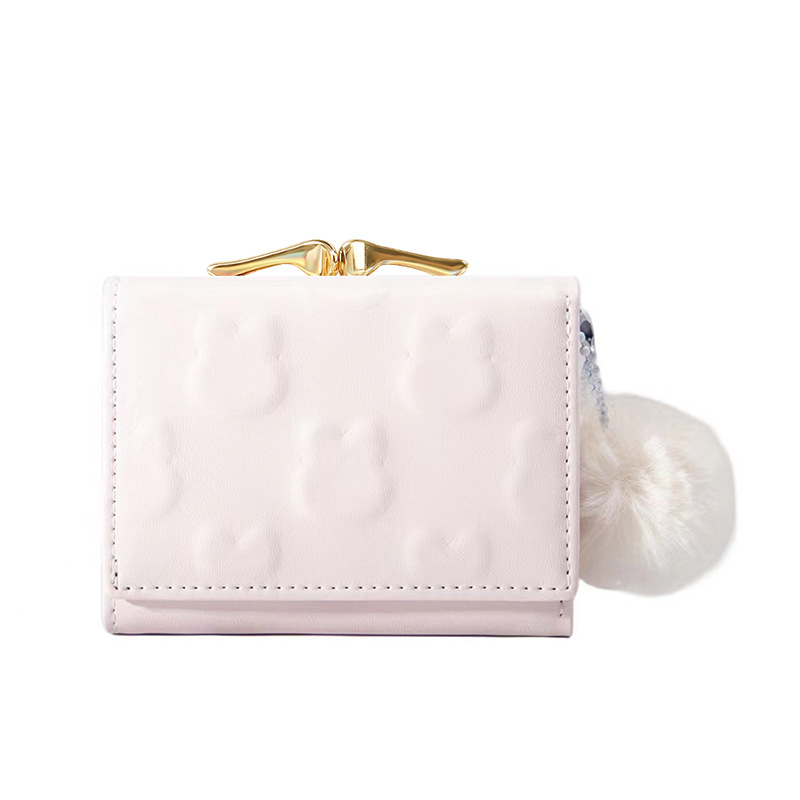 En stock al por mayor transfronteriza simple nueva pequeña bola de piel Monedero de la moneda de las mujeres multi-funcional clip bolsa estudiante cartera corta