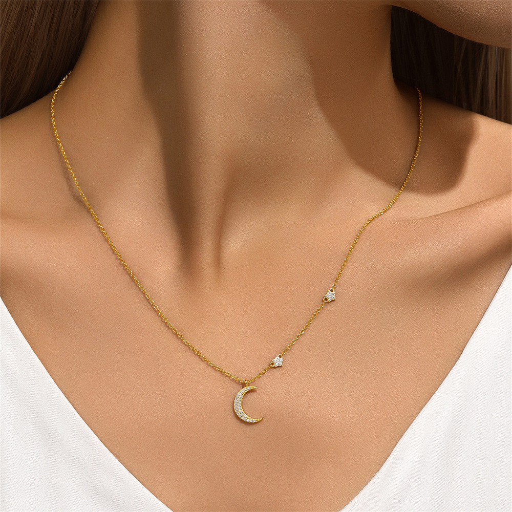 cable chain Chain Type 1 Piece Quantity 925 Sterling Silver Zircon Cable Chain Plating Star Moon Pendant Necklace
